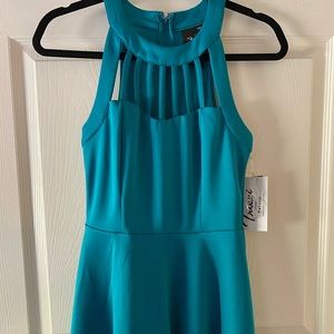 High neck teal dress